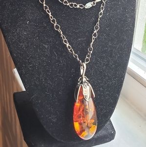 Amber and sterling silver necklace